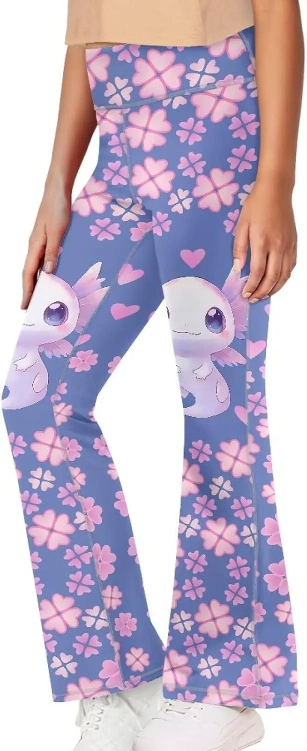 Girls Yoga Pants High-Waisted Wide Leg Flared Leggings for Children 5-14 Years Cute Bell Bottoms