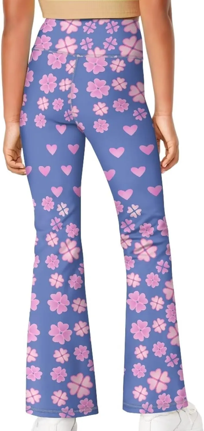 Girls Yoga Pants High-Waisted Wide Leg Flared Leggings for Children 5-14 Years Cute Bell Bottoms