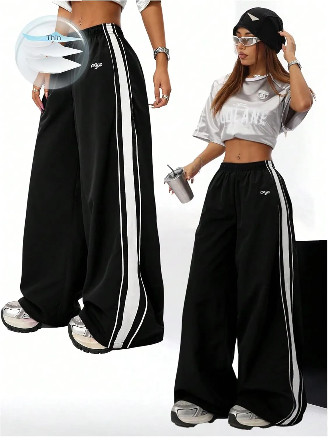GORGLITTER Women's Color Block Sweatpants Baggy Y2k Elastic Waist Wide Leg Loose Track Pants Joggers Rave Bottoms