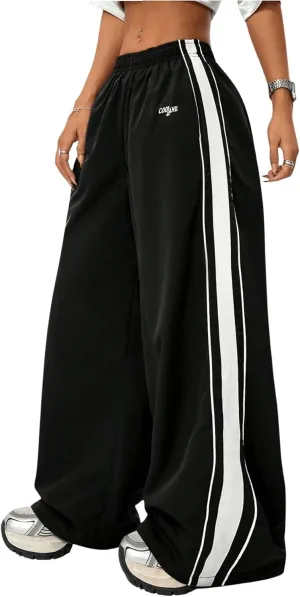GORGLITTER Women's Color Block Sweatpants Baggy Y2k Elastic Waist Wide Leg Loose Track Pants Joggers Rave Bottoms