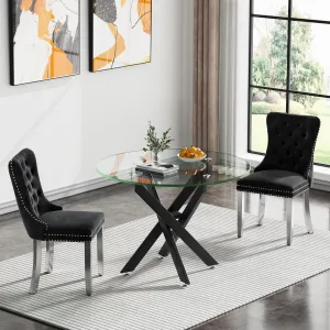 Goujxcy Round Glass Dining Table,Glass Dining Room Table with Tempered Glass Tabletop and Metal Legs, Modern Style Glass Kitchen Table for Home, Kitchen, Dining Room