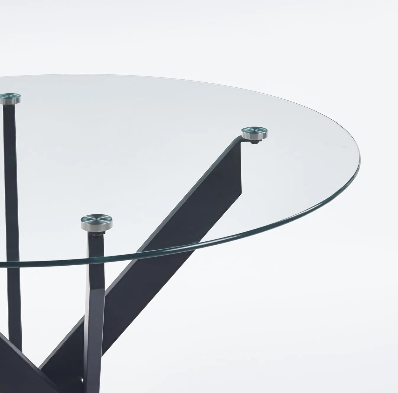 Goujxcy Round Glass Dining Table,Glass Dining Room Table with Tempered Glass Tabletop and Metal Legs, Modern Style Glass Kitchen Table for Home, Kitchen, Dining Room