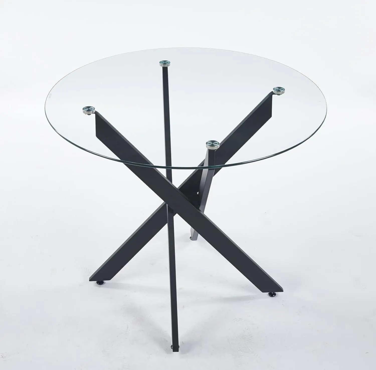Goujxcy Round Glass Dining Table,Glass Dining Room Table with Tempered Glass Tabletop and Metal Legs, Modern Style Glass Kitchen Table for Home, Kitchen, Dining Room