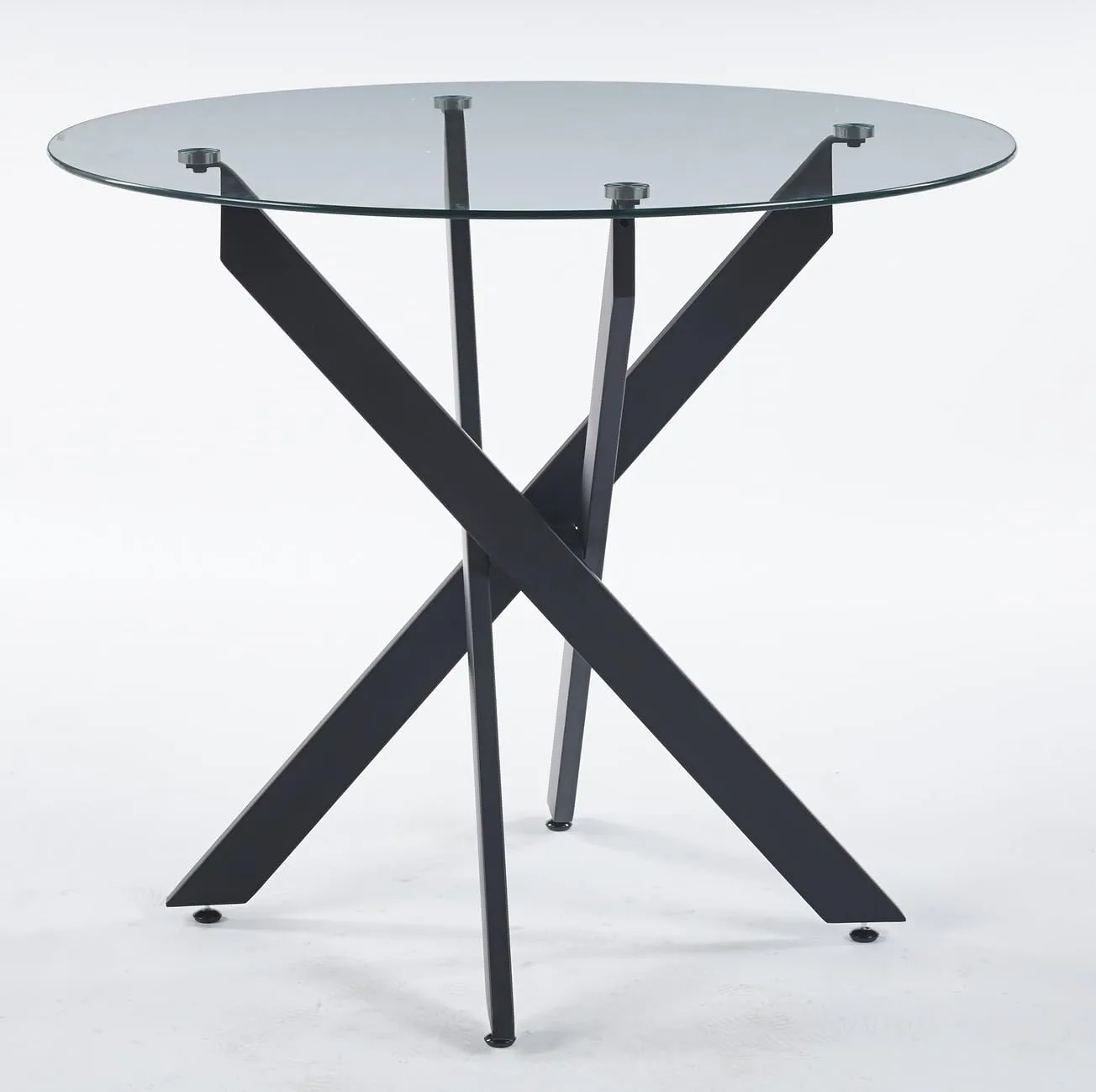 Goujxcy Round Glass Dining Table,Glass Dining Room Table with Tempered Glass Tabletop and Metal Legs, Modern Style Glass Kitchen Table for Home, Kitchen, Dining Room