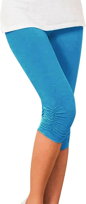 High Waisted Pants for Women Pleated Bottoms Tight Stretch Seven Minute Pants Women's Butt Lifting Leggings for