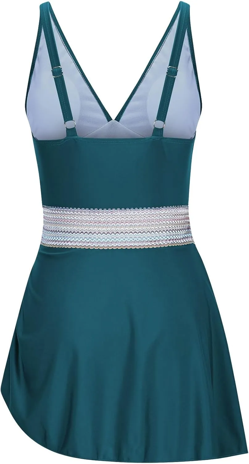 hlysgo Sexy One Piece Swimsuit for Women Tummy Control Backless Monokini Adjustable Straps Swim Dress Side Shirred Swimwear
