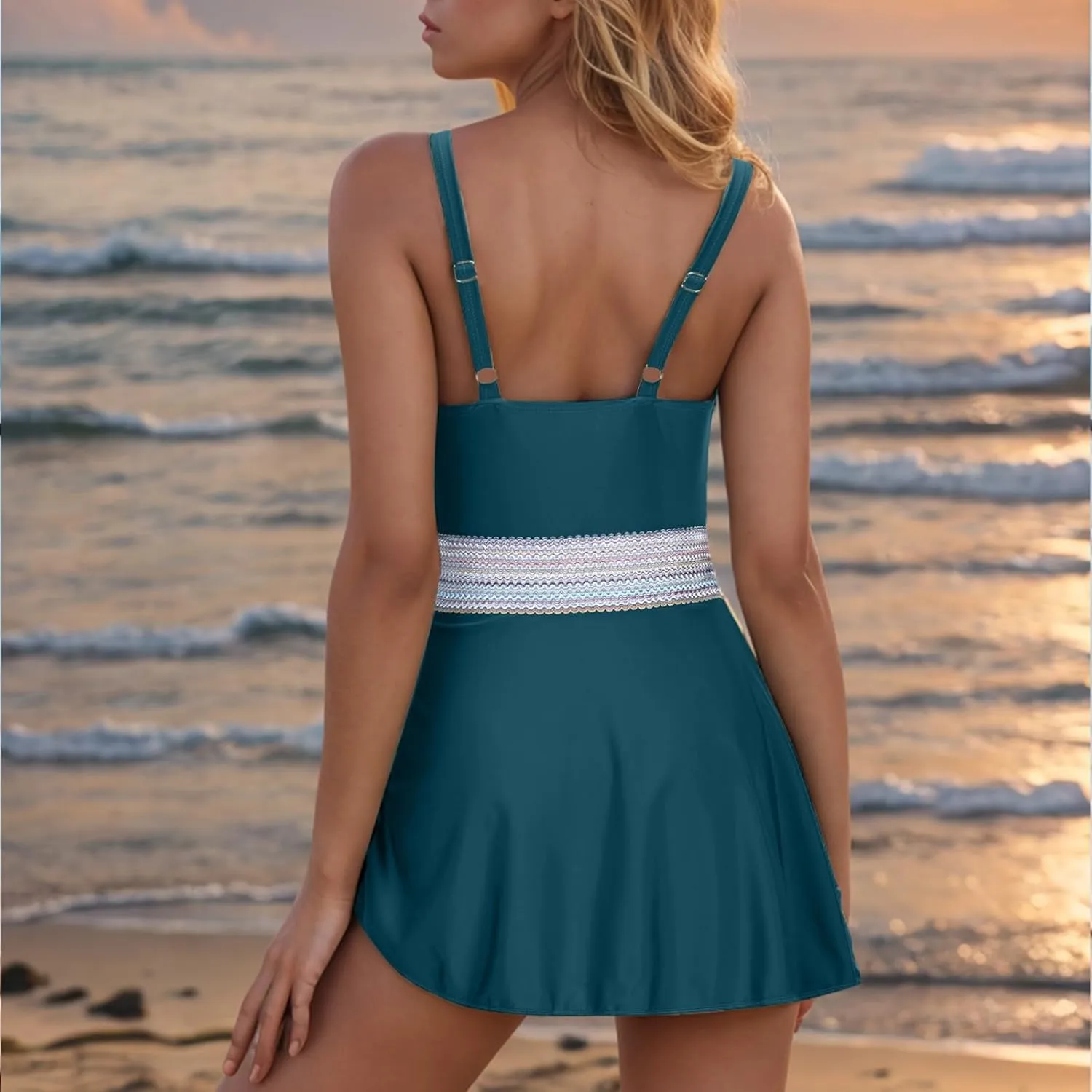 hlysgo Sexy One Piece Swimsuit for Women Tummy Control Backless Monokini Adjustable Straps Swim Dress Side Shirred Swimwear