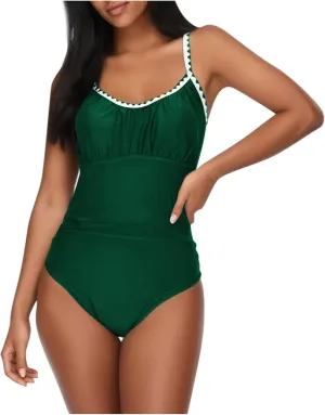 hlysgo Swimming Suits for Women One Piece Swimsuit Tummy Control Modest Bathing Suits 2025 Trendy Spaghetti Straps Swimwear