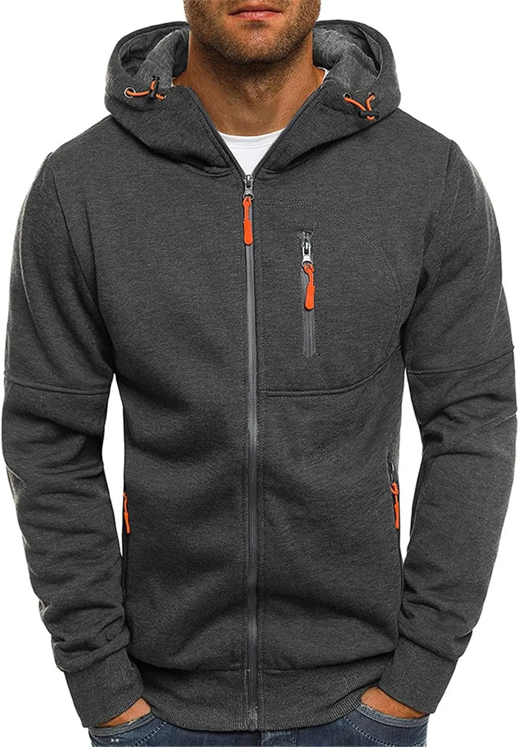 Hoodies for Men Zip up Lightweight Sweatshirt Long Sleeve Sport Outdoor Casual Jacket Fall Winter Top with Pockets