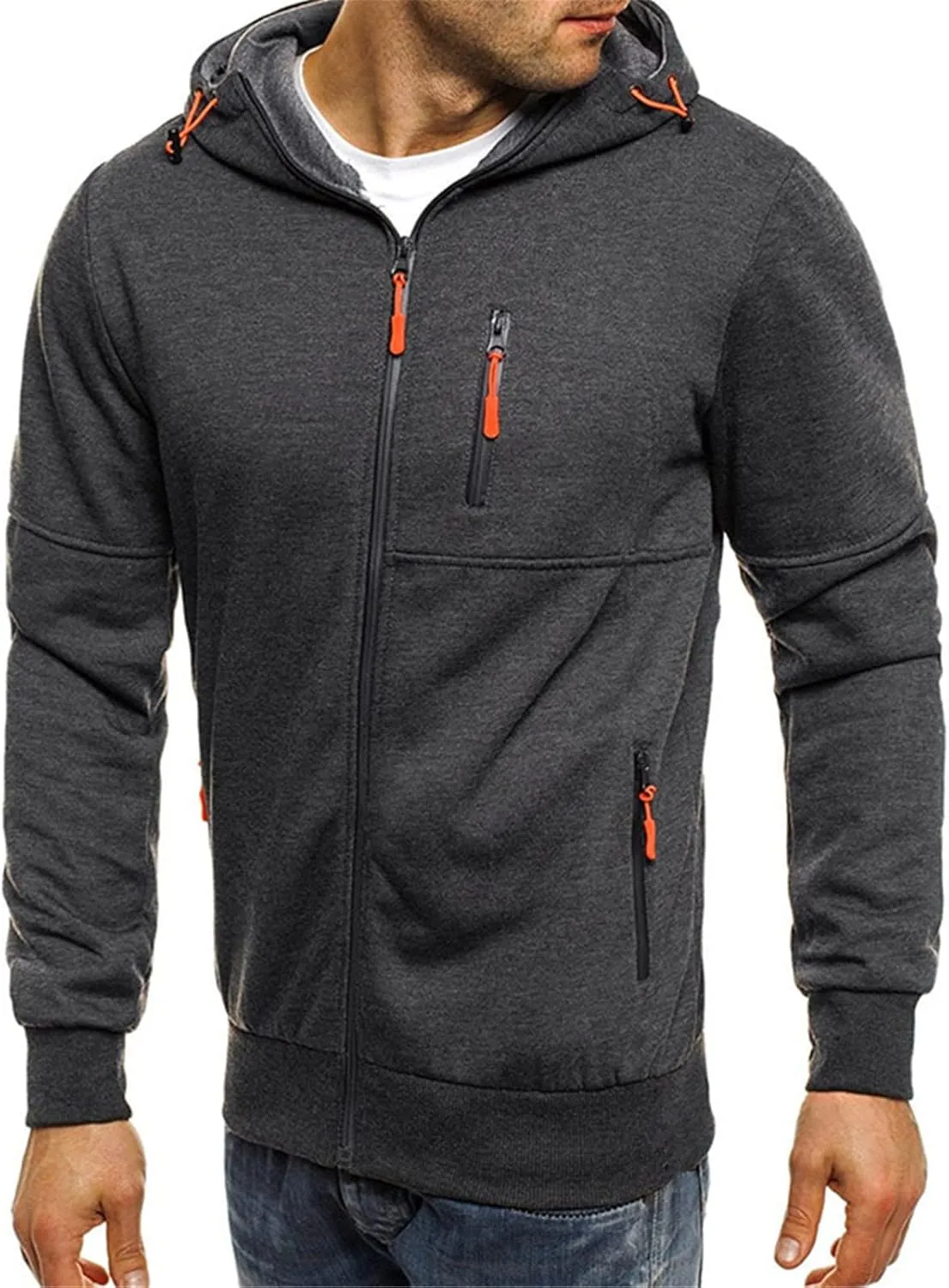Hoodies for Men Zip up Lightweight Sweatshirt Long Sleeve Sport Outdoor Casual Jacket Fall Winter Top with Pockets