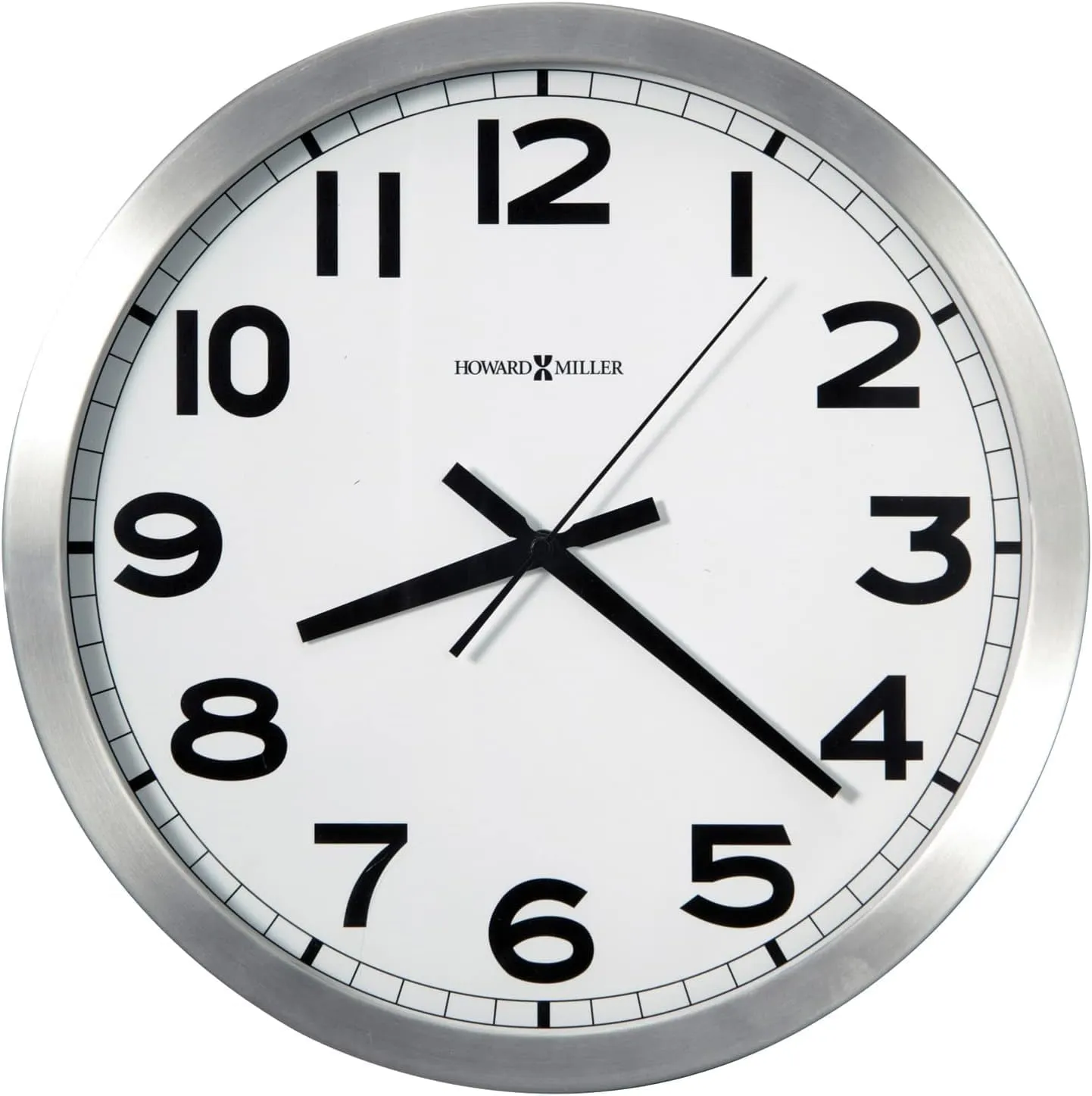 Howard Miller Gooding Wall Clock II 547-688 – Modern Round Brushed Aluminum, Flat Glass Crystal, Sturdy Metal Frame, Classic Black Accents, Quartz Movement