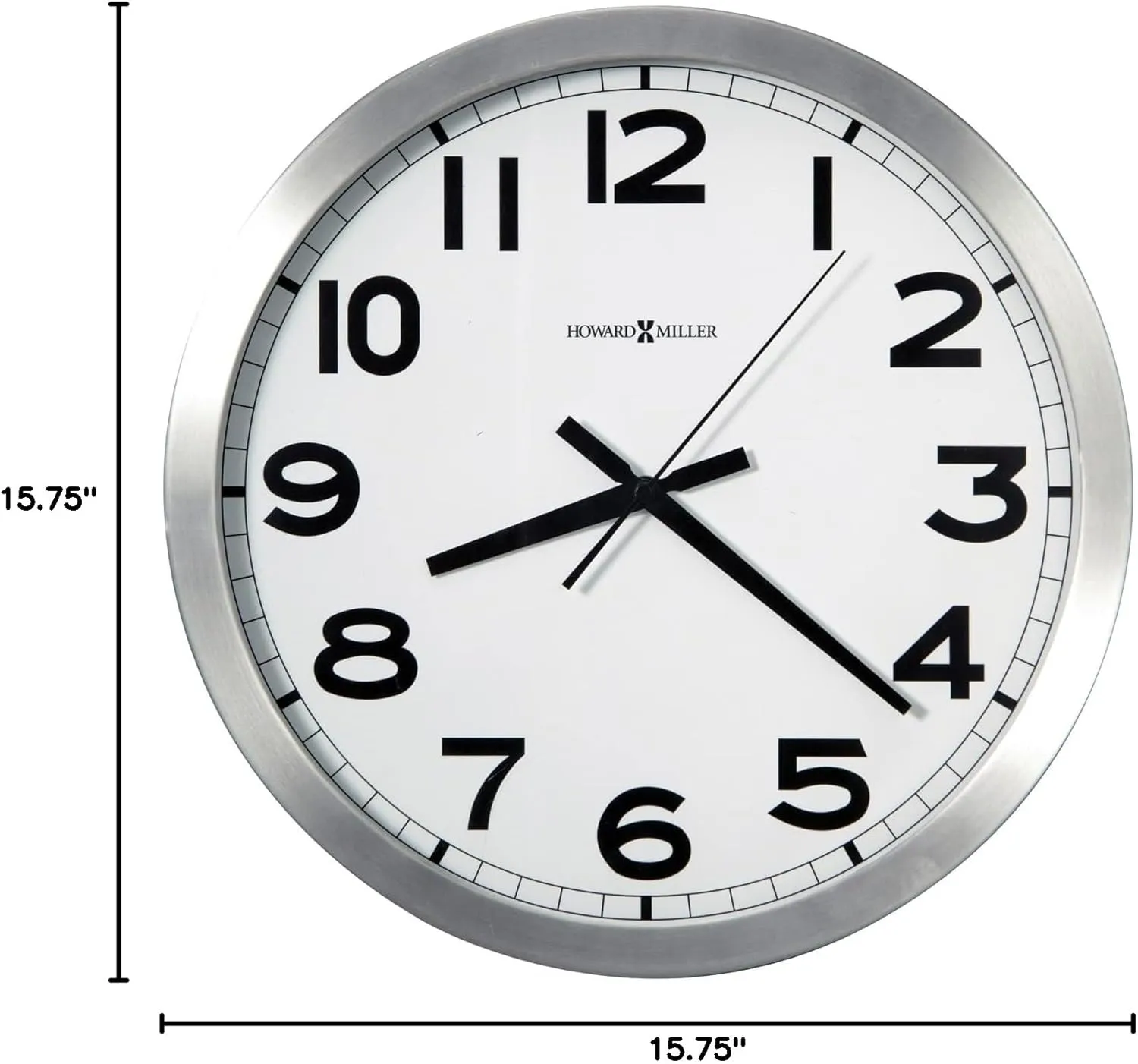 Howard Miller Gooding Wall Clock II 547-688 – Modern Round Brushed Aluminum, Flat Glass Crystal, Sturdy Metal Frame, Classic Black Accents, Quartz Movement