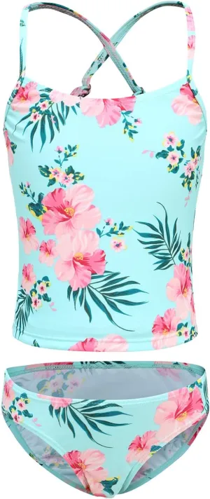 HowJoJo Girls Two Piece Tankini Swimsuit Green Floral Bathing Suit Swimwear