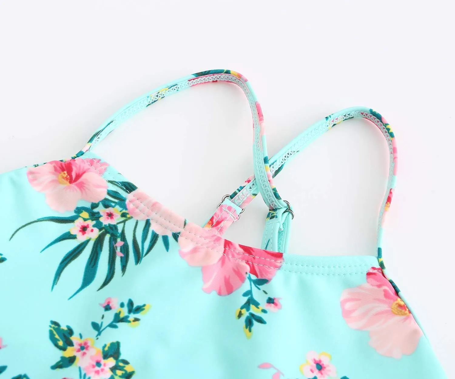 HowJoJo Girls Two Piece Tankini Swimsuit Green Floral Bathing Suit Swimwear