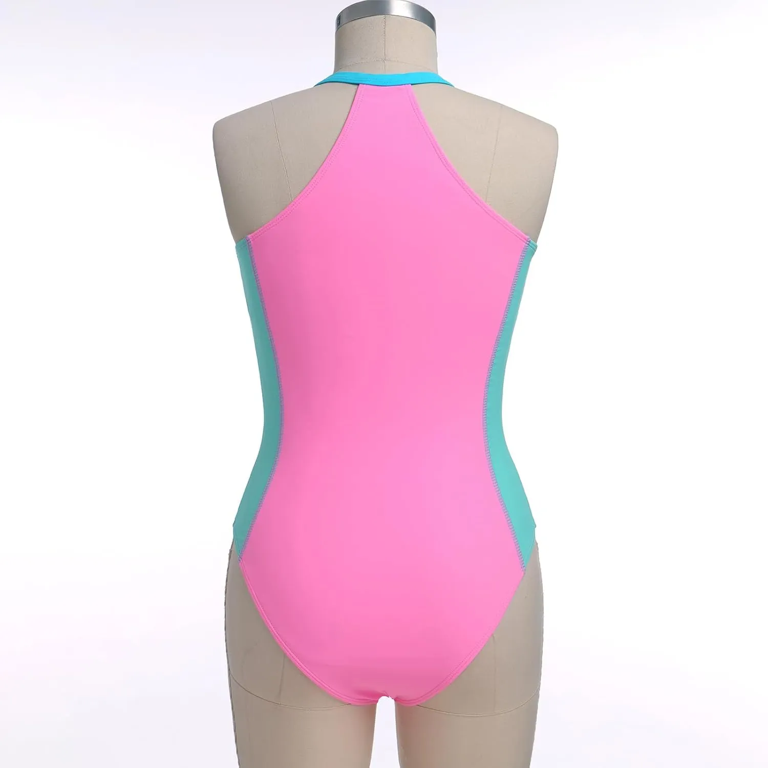 IDOPIP Womens One Piece Swimsuit Bathing Suit Tummy Control Color Block Swimwear Halter Front Zipper Monokini Beachwear Suits