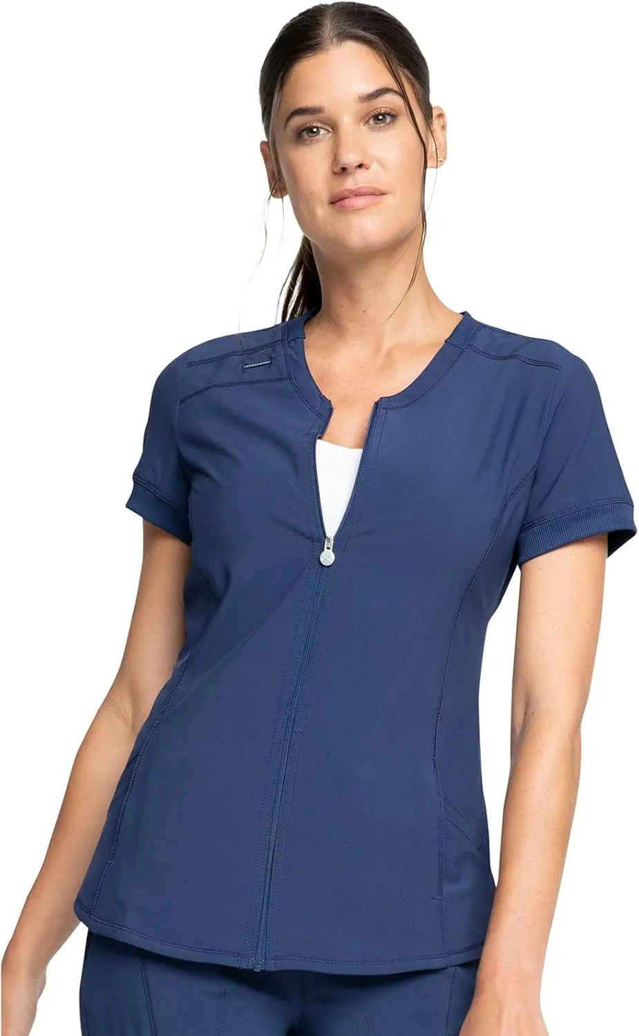 Infinity Women's Scrub Top Zip Front V-Neck Top with 4 Pocket 360° Stretch & Moisture Wicking Technology CK810A