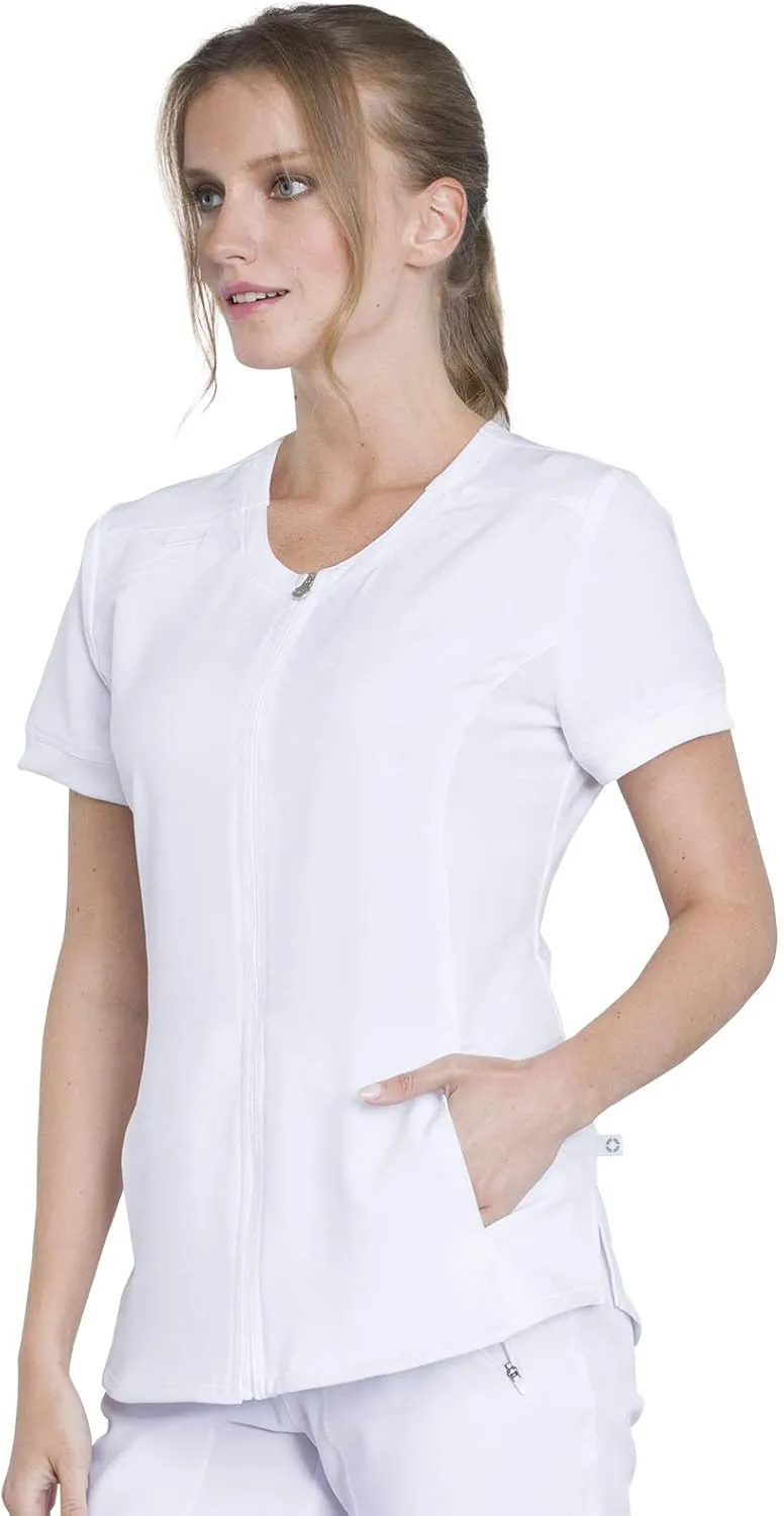 Infinity Women's Scrub Top Zip Front V-Neck Top with 4 Pocket 360° Stretch & Moisture Wicking Technology CK810A