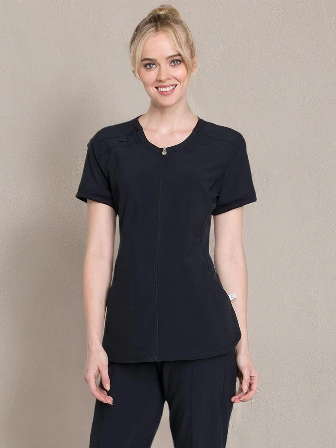 Infinity Women's Scrub Top Zip Front V-Neck Top with 4 Pocket 360° Stretch & Moisture Wicking Technology CK810A