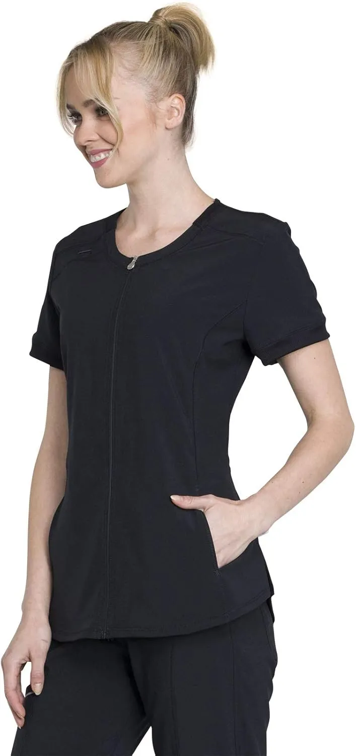 Infinity Women's Scrub Top Zip Front V-Neck Top with 4 Pocket 360° Stretch & Moisture Wicking Technology CK810A