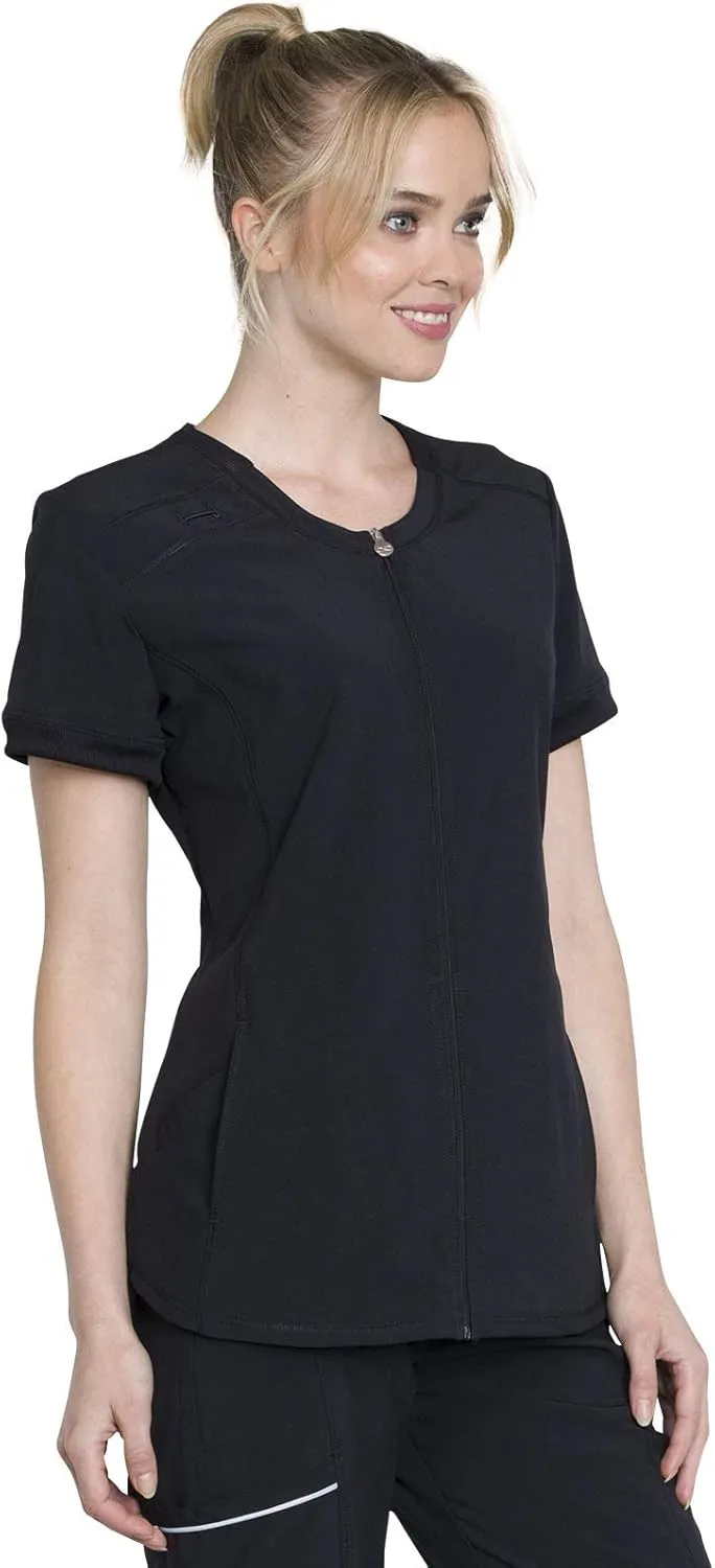 Infinity Women's Scrub Top Zip Front V-Neck Top with 4 Pocket 360° Stretch & Moisture Wicking Technology CK810A
