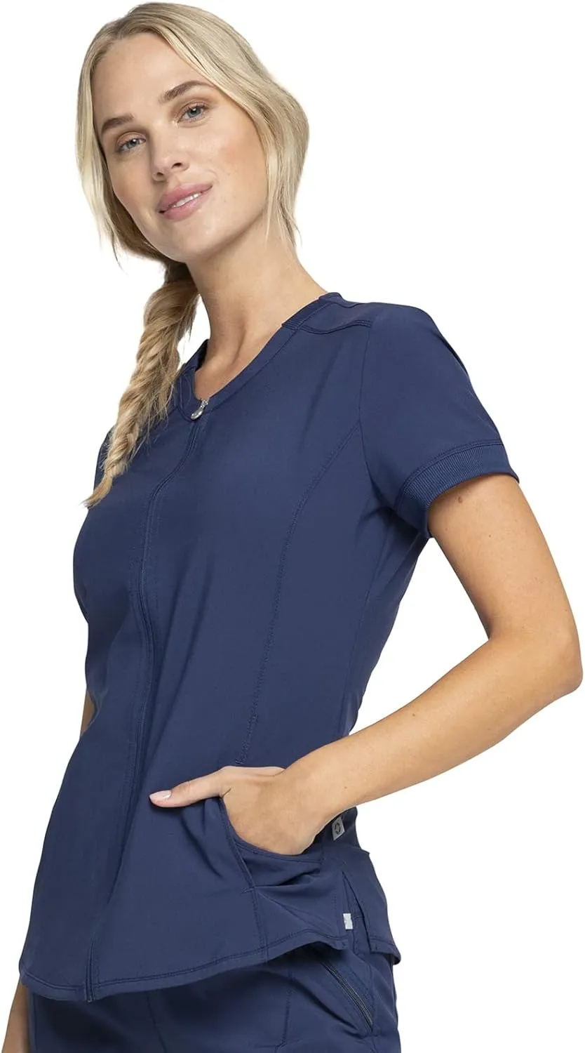 Infinity Women's Scrub Top Zip Front V-Neck Top with 4 Pocket 360° Stretch & Moisture Wicking Technology CK810A