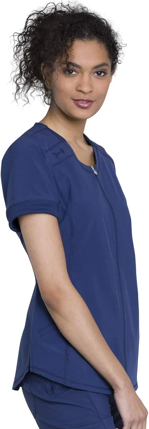 Infinity Women's Scrub Top Zip Front V-Neck Top with 4 Pocket 360° Stretch & Moisture Wicking Technology CK810A