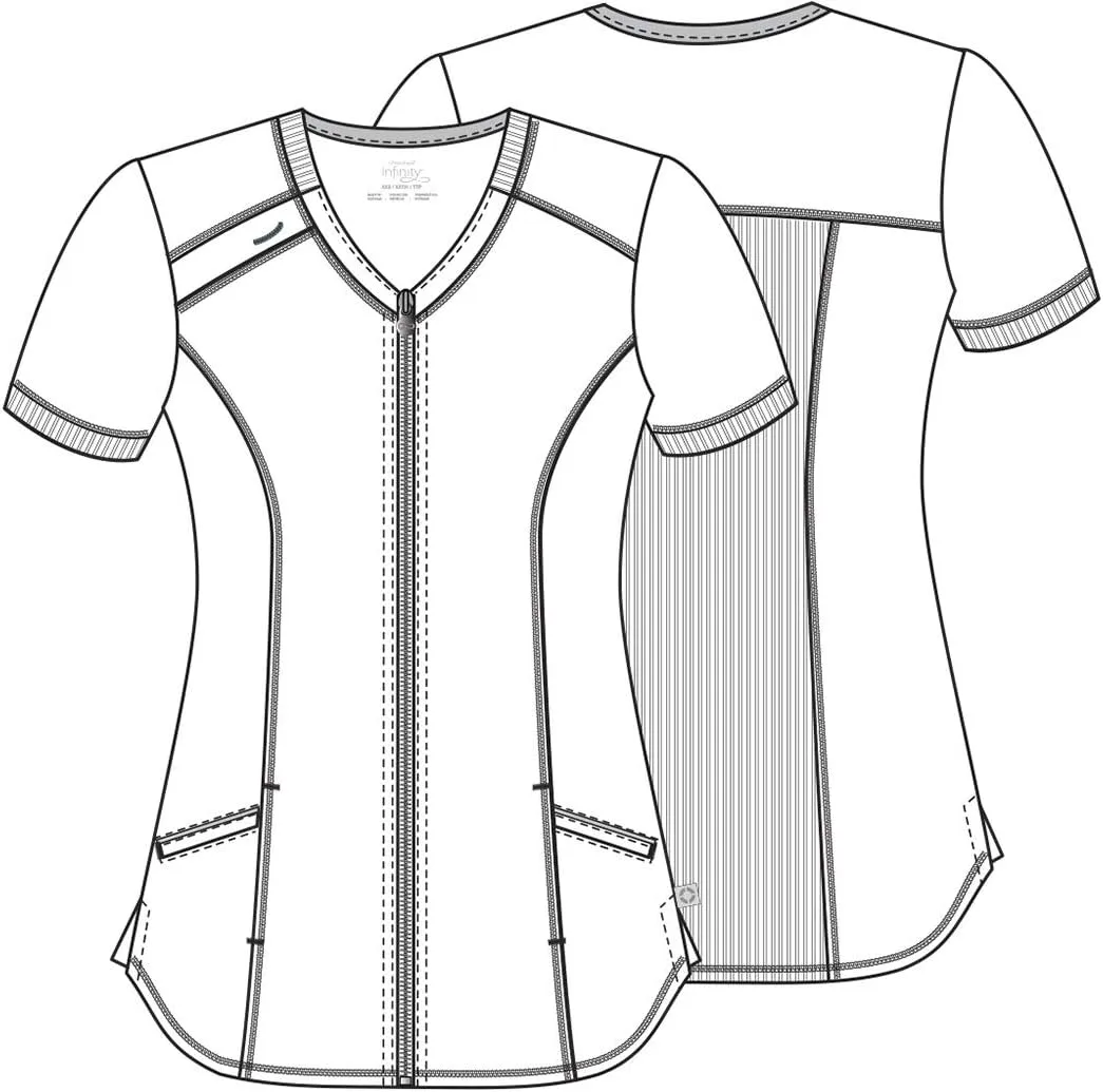Infinity Women's Scrub Top Zip Front V-Neck Top with 4 Pocket 360° Stretch & Moisture Wicking Technology CK810A