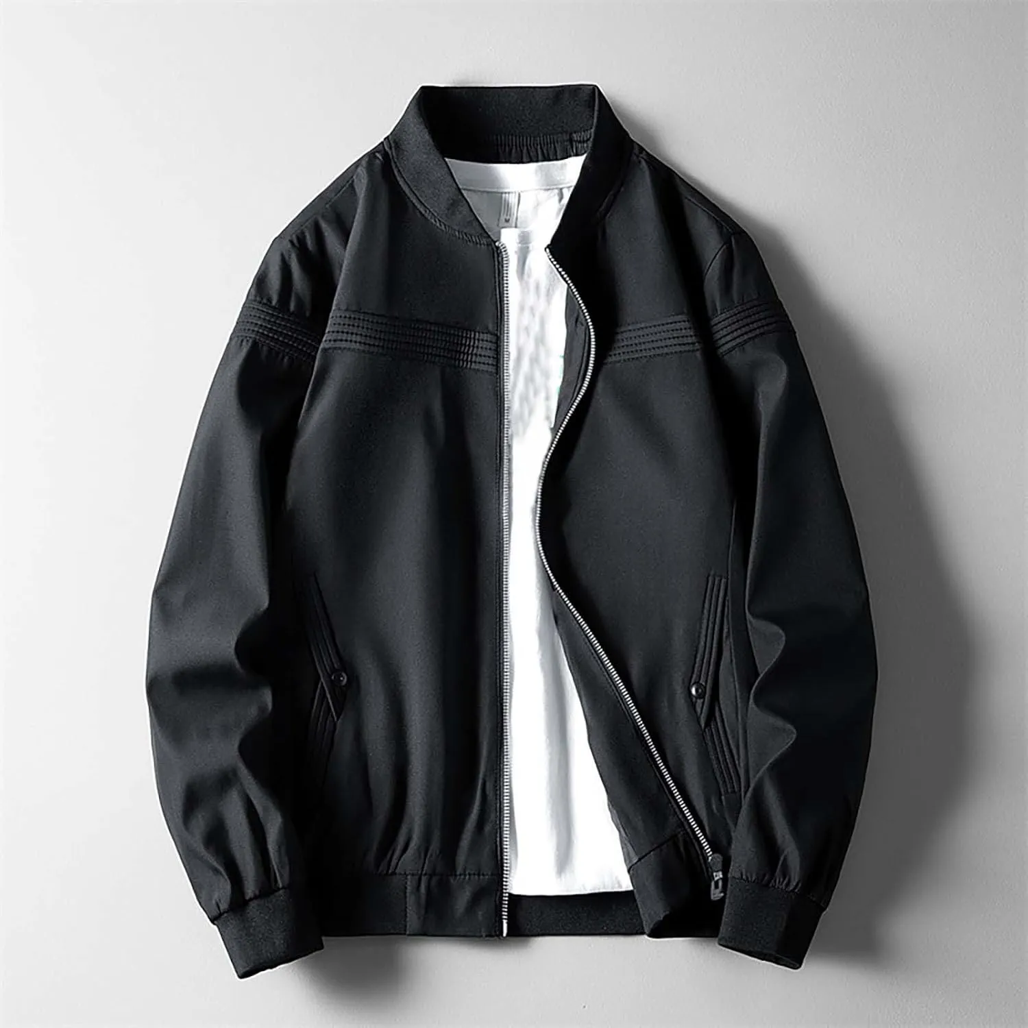 Jacket Men Spring and Autumn Casual Men's Handsome Pilot Zip Fx Standing Jacket Outdoor Fashion Coat for Men Mens