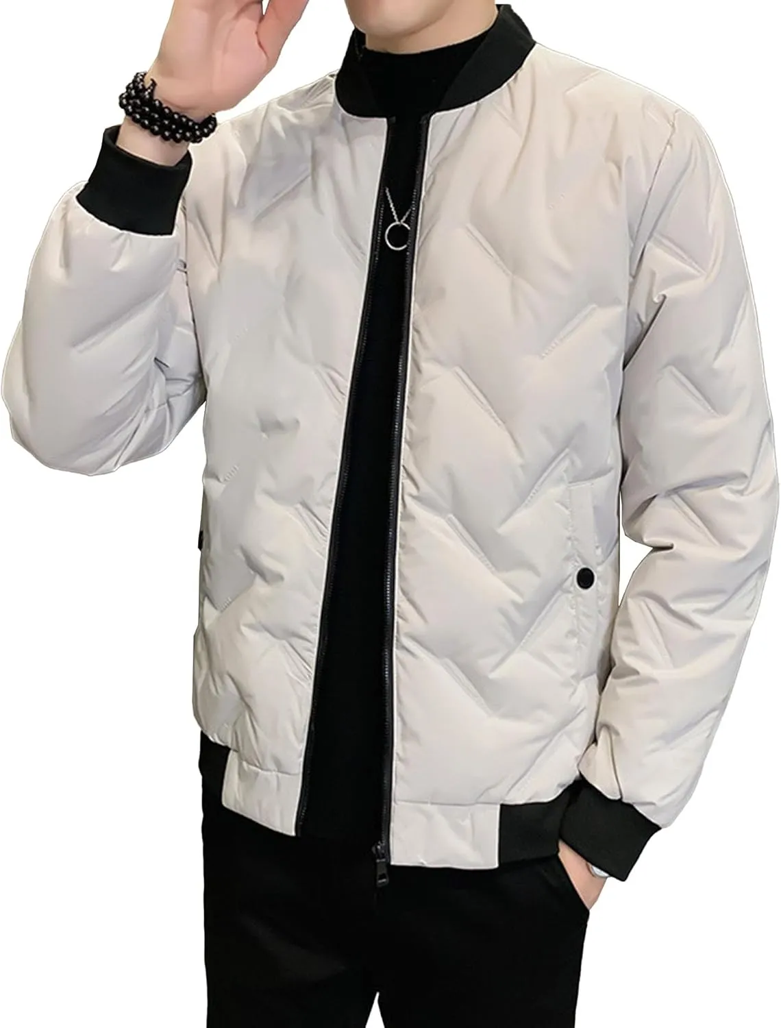 JEsilunmaMY Casual Baseball Bomber Jackets for Men Lightweight Cropped Puffer Quilted Jacket Thermal Sportwear Down Coats