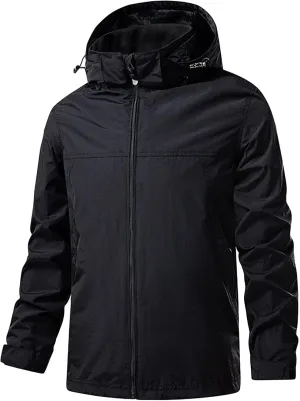 JEsilunmaMY Men's Windproof Hooded Windbreaker Long Sleeve Waterproof Outdoor Sportwear Mountain Hiking Jacket Raincoat