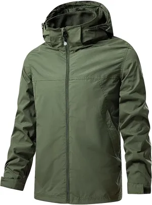 JEsilunmaMY Men's Windproof Hooded Windbreaker Long Sleeve Waterproof Outdoor Sportwear Mountain Hiking Jacket Raincoat