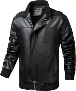 JEsilunmaMY Mens Winter Motorcycle Jacket Long Sleeve Fleece Lined Pu Leather Coat Warm Thicken Moto Biker Bomber Outwear