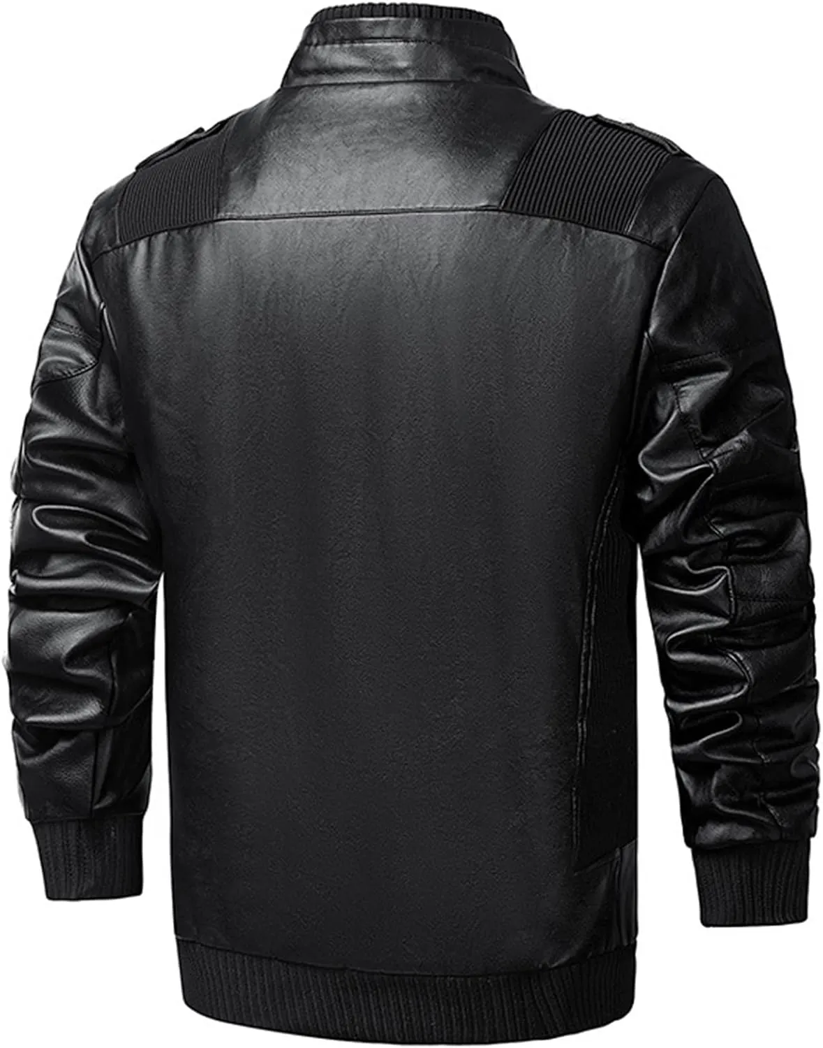 JEsilunmaMY Mens Winter Motorcycle Jacket Long Sleeve Fleece Lined Pu Leather Coat Warm Thicken Moto Biker Bomber Outwear