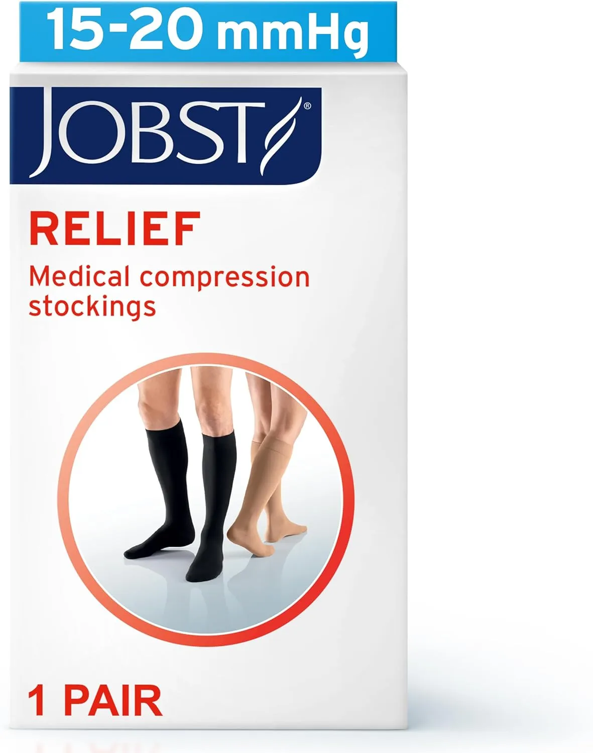 JOBST Relief Knee High Graduated Compression Socks, 15-20 mmHg - Comfortable Unisex Design - Open Toe, Black, Medium Petite