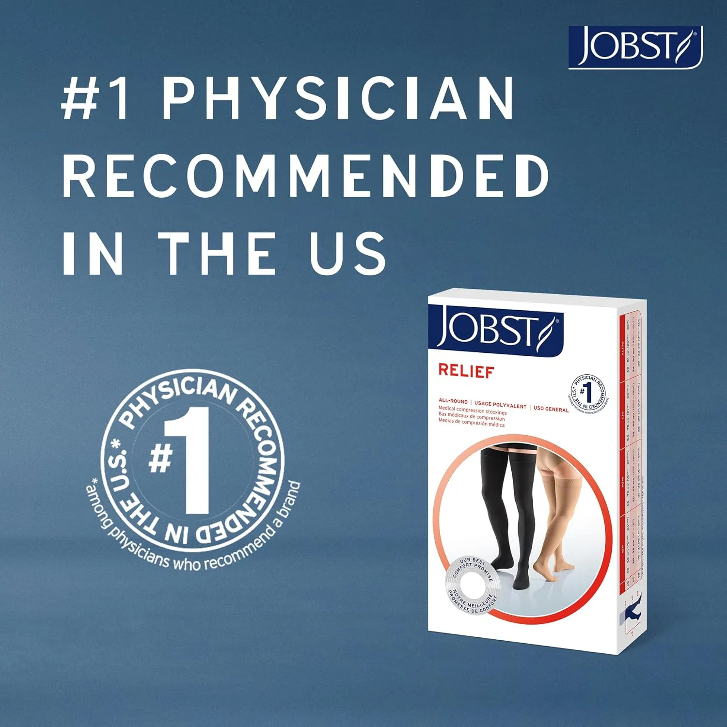 JOBST Relief Knee High Graduated Compression Socks, 15-20 mmHg - Comfortable Unisex Design - Open Toe, Black, Medium Petite
