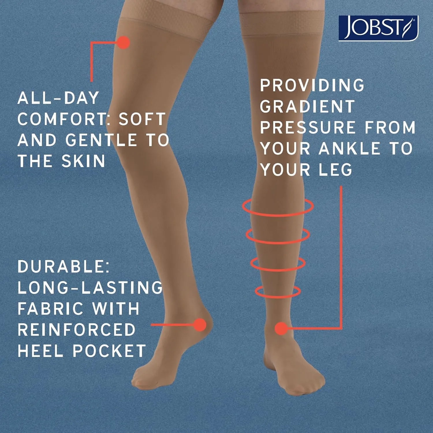 JOBST Relief Knee High Graduated Compression Socks, 15-20 mmHg - Comfortable Unisex Design - Open Toe, Black, Medium Petite
