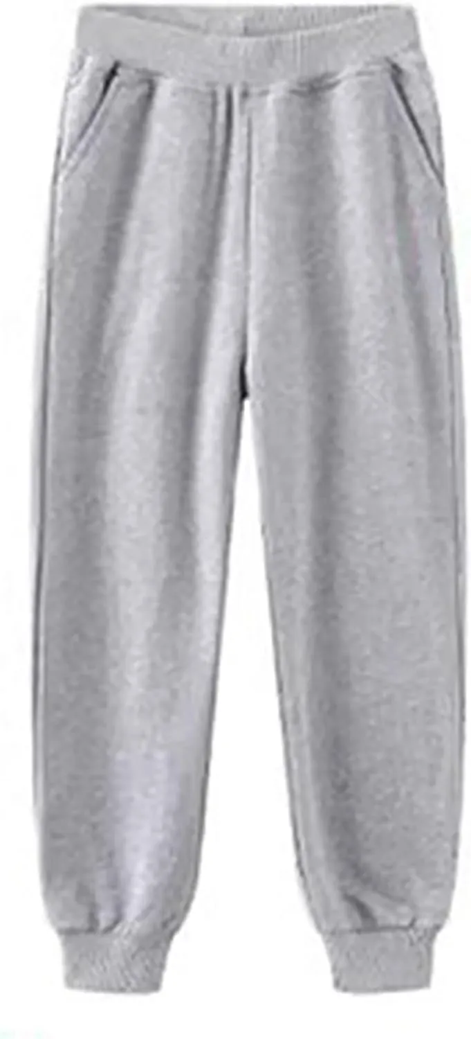 Kids Cotton Sweatpants Elastic Waist Solid Soft Athletic Sport Long Pants Boys Girls Running Jogger Casual Bottoms