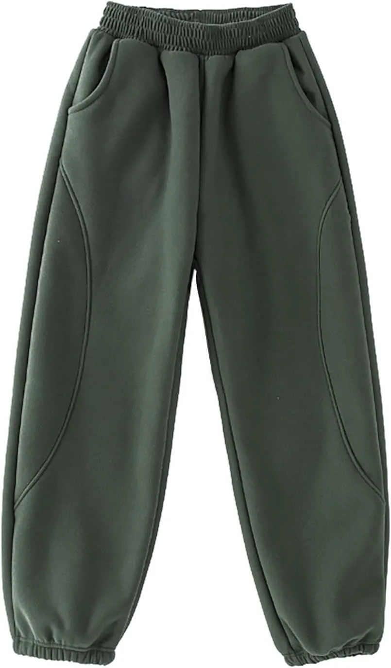Kids Plain Joggers Winter Warm Pants Classic Elasticated Cuff Bottoms Pants Casual School Trousers for Boys Girl