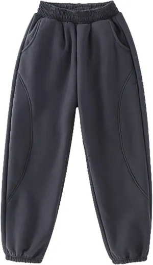 Kids Plain Joggers Winter Warm Pants Classic Elasticated Cuff Bottoms Pants Casual School Trousers for Boys Girl