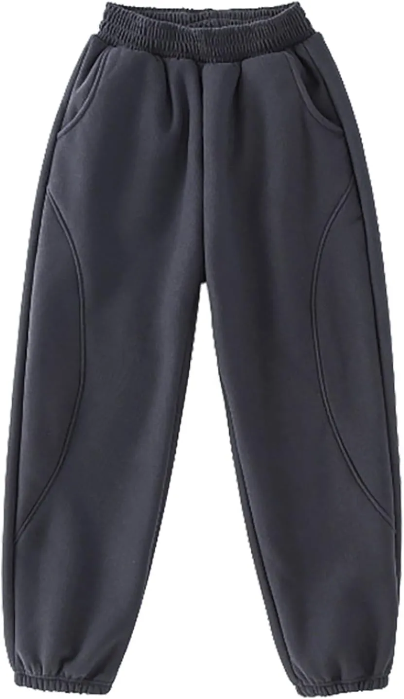 Kids Plain Joggers Winter Warm Pants Classic Elasticated Cuff Bottoms Pants Casual School Trousers for Boys Girl