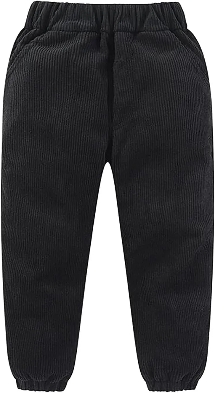 Kids Toddler Sweatpants Corduroy Solid Elastic Waist Jogger Pants with Pockets Boys Girls Fall Winter Bottoms Clothes