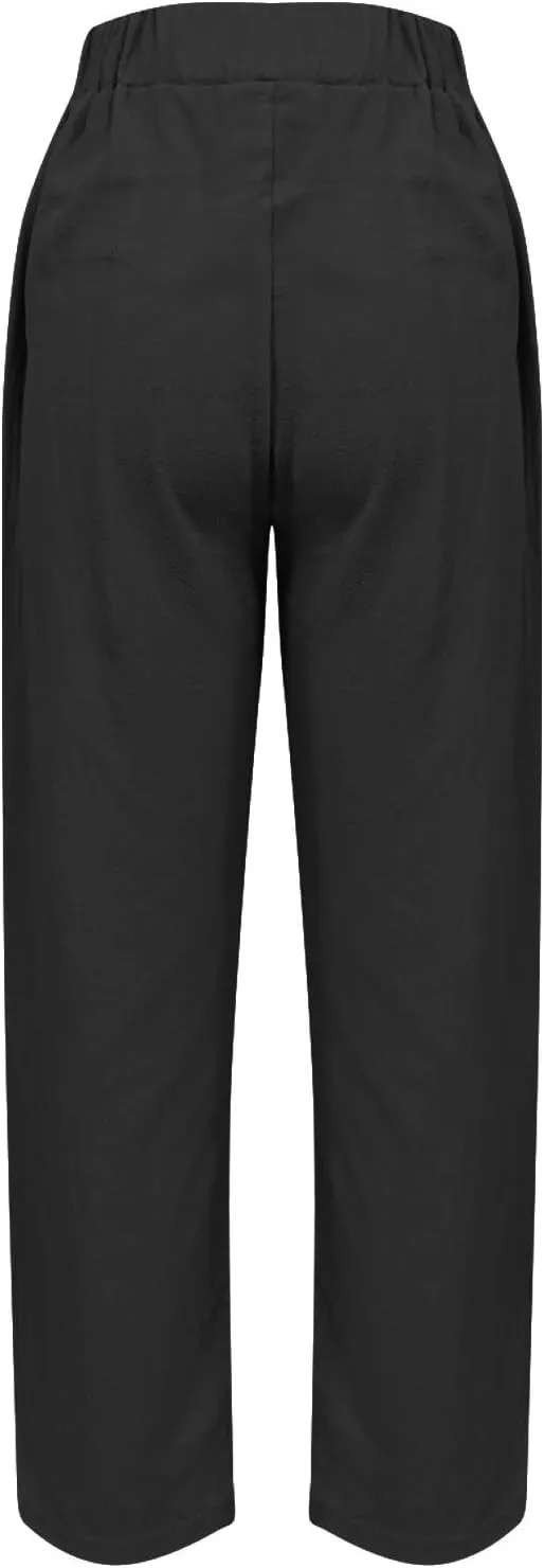Linen Capri Pants for Women with Petite Summer Beachwear Lightweight Elastic Waist Pants