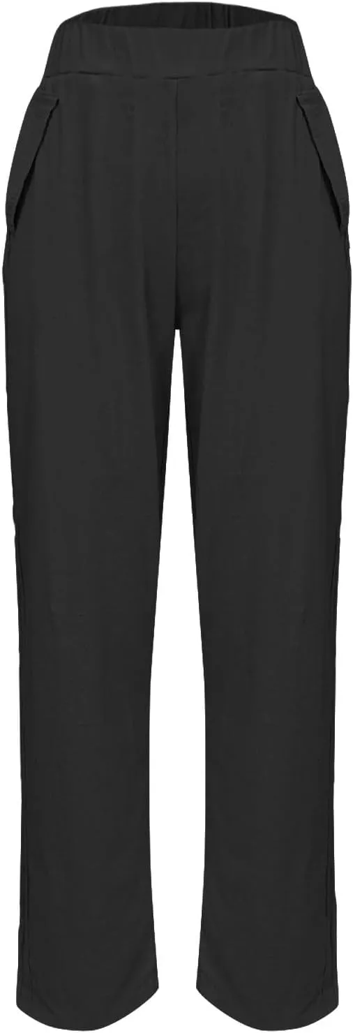 Linen Capri Pants for Women with Petite Summer Beachwear Lightweight Elastic Waist Pants