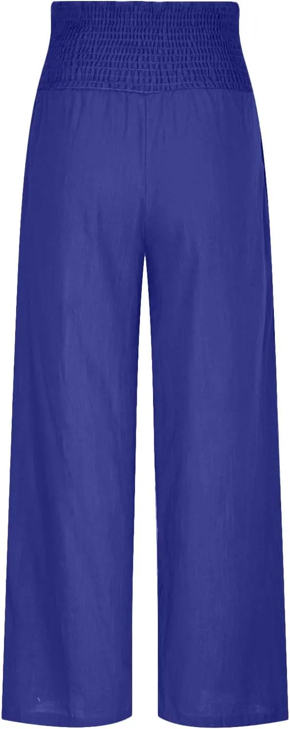 Linen Pants Women Summer Boho Wide Leg High Waist Casual Lounge Pants 2025 Beach Travel Vacation Outfits Linen Pants
