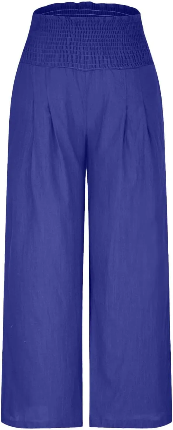 Linen Pants Women Summer Boho Wide Leg High Waist Casual Lounge Pants 2025 Beach Travel Vacation Outfits Linen Pants
