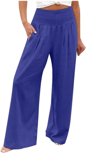Linen Pants Women Summer Boho Wide Leg High Waist Casual Lounge Pants 2025 Beach Travel Vacation Outfits Linen Pants