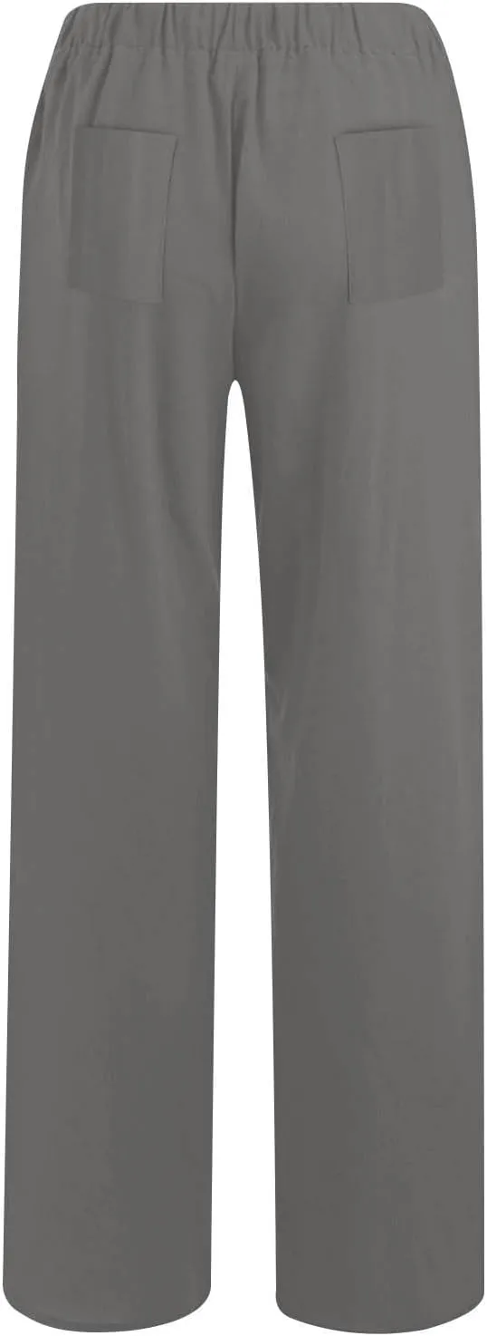 Linen Pants Women Summer Drawstring Waist Wide Leg Loose Cotton Linen Palazzo Pants Vacation Beach Pants with Pockets