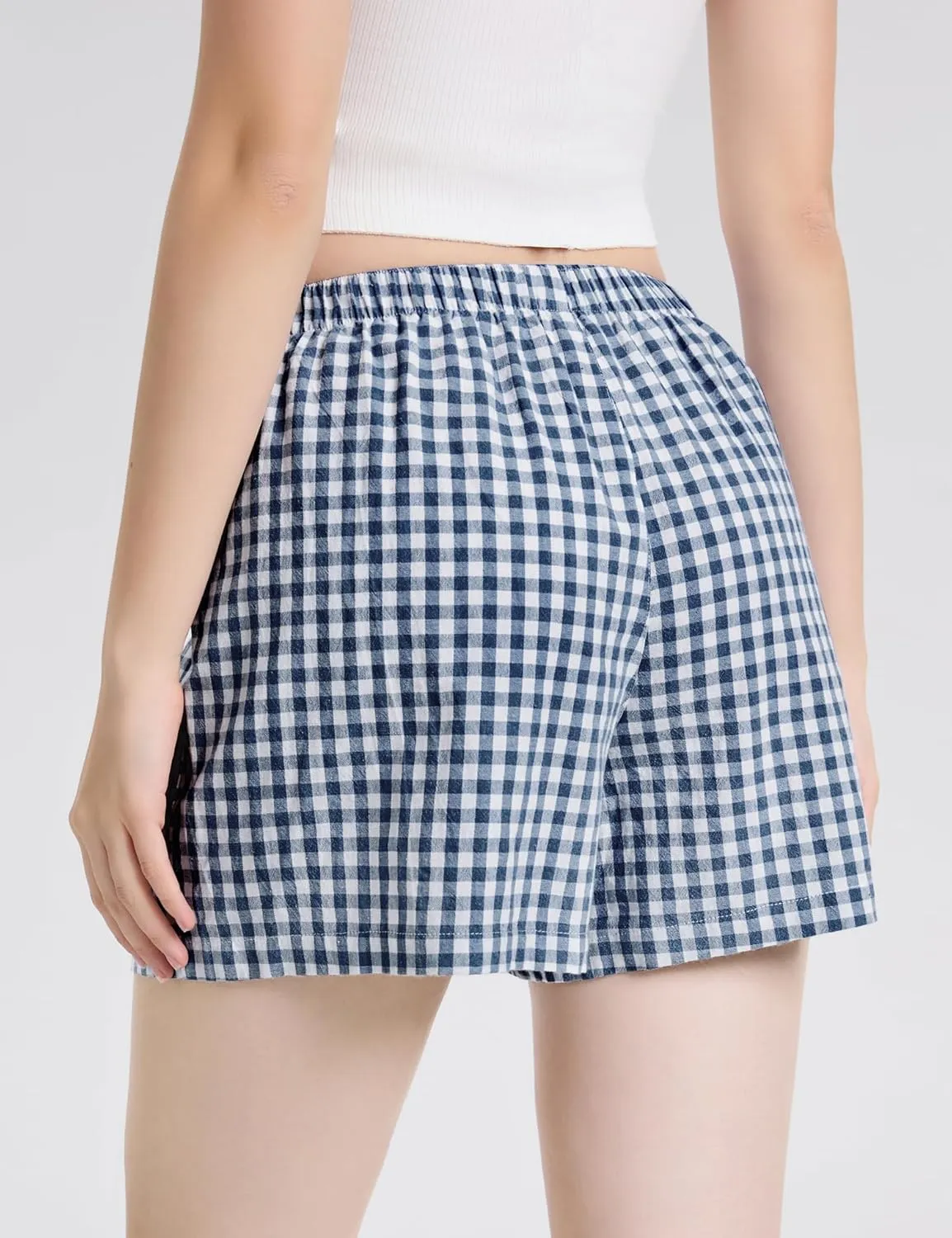 LOMON Womens Boxer Shorts Casual Summer Cotton Pajama Lounge Sleep Pj Gingham Plaid Shorts Y2K Beach Bottoms