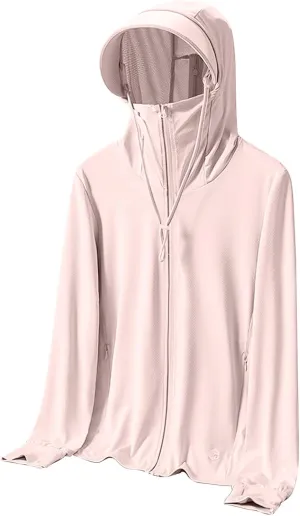 Long Sleeve Sun Protection Hooded Shirt for Women Cooling Plus Size T-Shirts Rash Guard Hiking Jacket with Face Mask