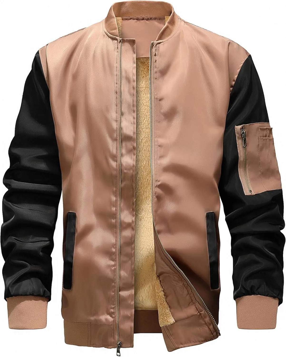 MACHLAB Men's Windproof Bomber Jacket for Men,Fleece Lightweight Track Jackets Sportwear Casual Outerwear